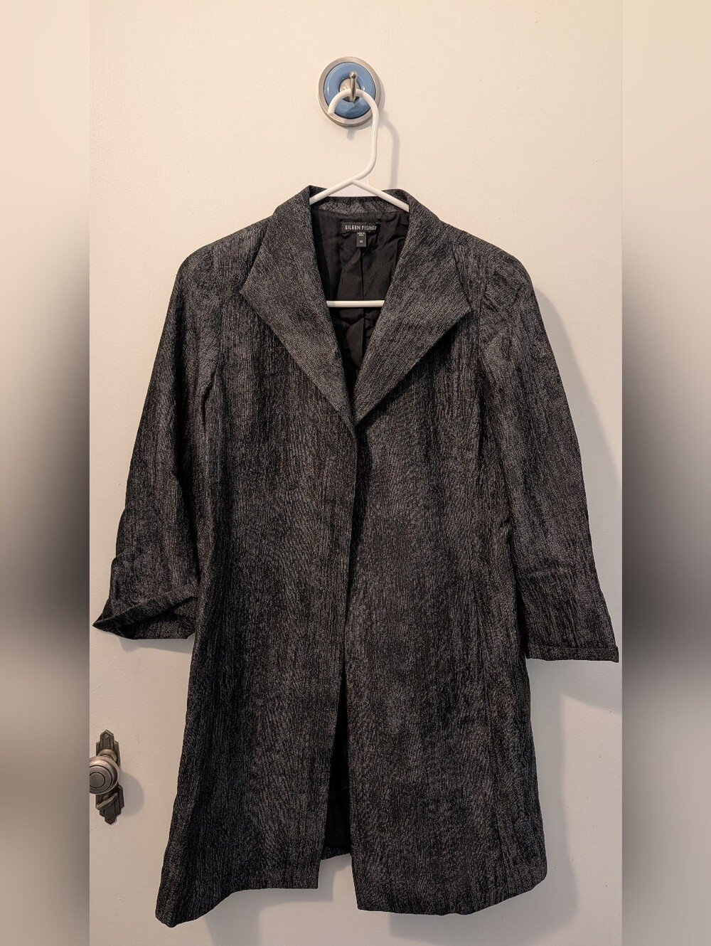 Eileen Fisher Charcoal Textured Open-Front Trench Coat